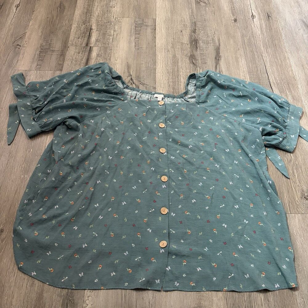 Women's LC Lauren Conrad Blue Floral Button-Down Square Neck Top Size 4XL